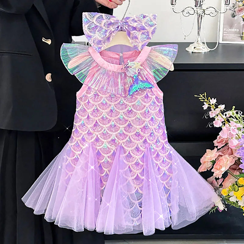 Fantasia Sereia Infantil Concha Brilhante com Tule