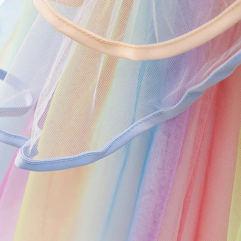 Vestido de Princesa Unicórnio Infantil Arco-Íris com Flores