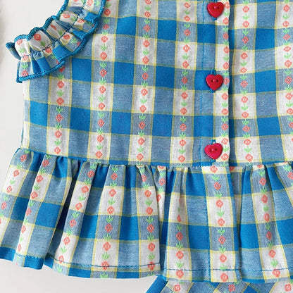 Conjunto Infantil Vichy Encanto Azul – 3 Peças