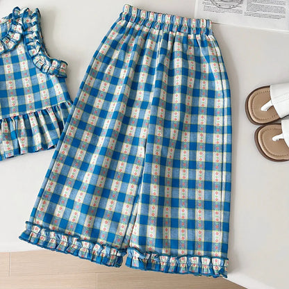 Conjunto Infantil Vichy Encanto Azul – 3 Peças