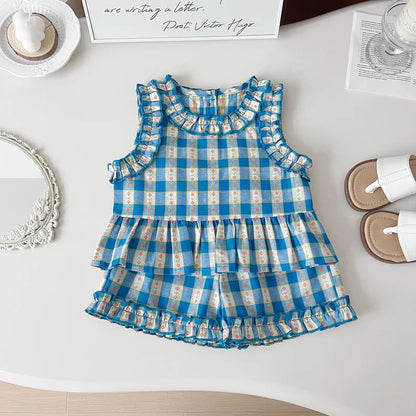 Conjunto Infantil Vichy Encanto Azul – 3 Peças