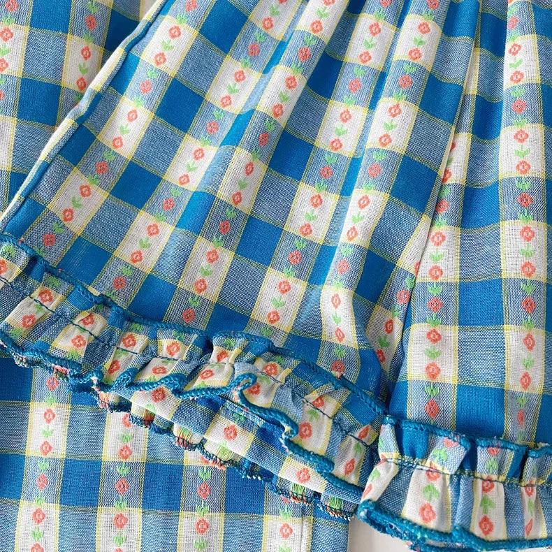 Conjunto Infantil Vichy Encanto Azul – 3 Peças
