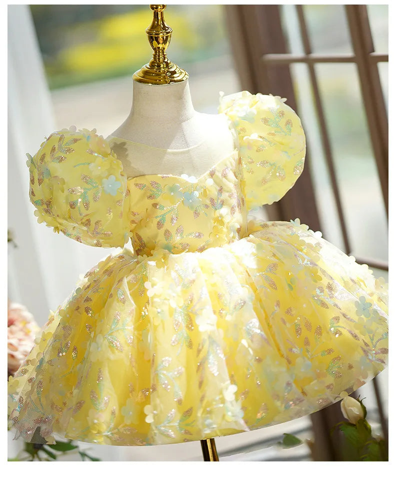 Vestido de Festa Infantil Aurora com Flores e Brilho
