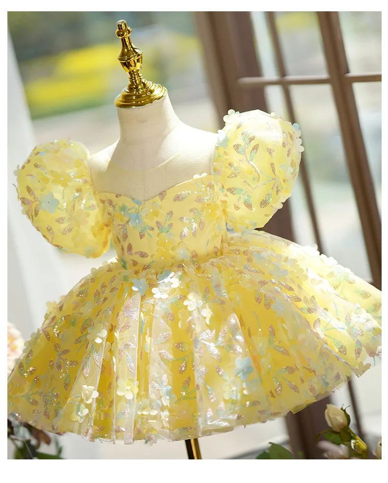 Vestido de Festa Infantil Aurora com Flores e Brilho
