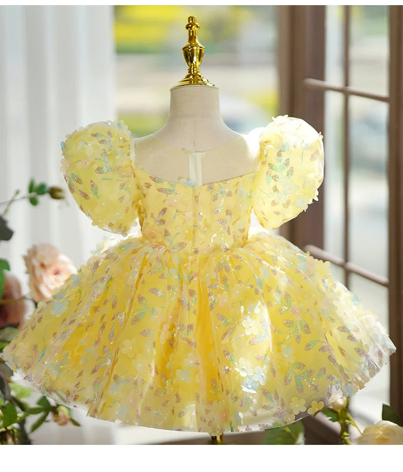 Vestido de Festa Infantil Aurora com Flores e Brilho
