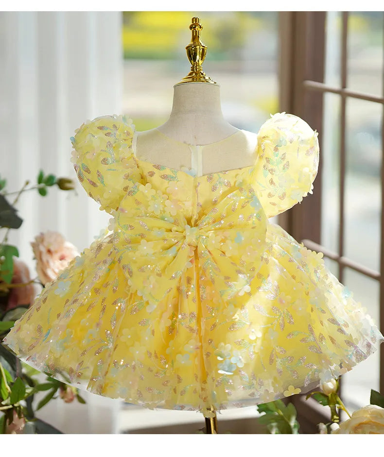 Vestido de Festa Infantil Aurora com Flores e Brilho