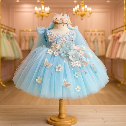 Vestido Infantil Encanto Floral Azul