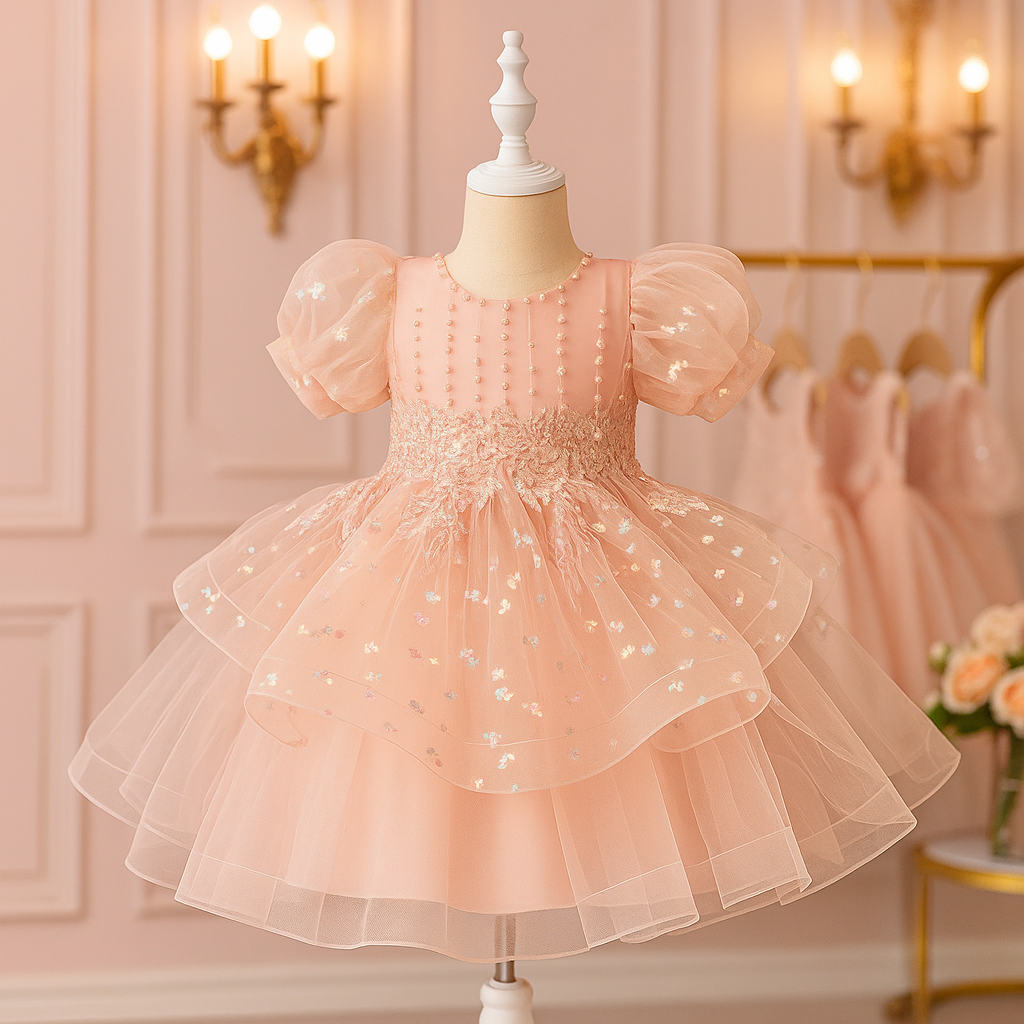 Vestido Infantil de Festa Princesa Bordado - Cores