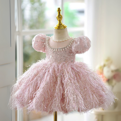 Vestido de Festa Infantil Plumas
