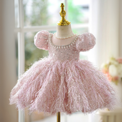Vestido de Festa Infantil Plumas