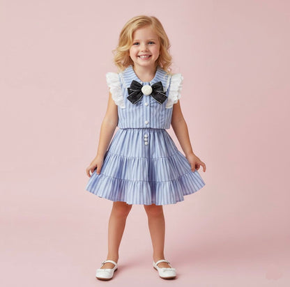 Conjunto Infantil Azul com Laço e Renda