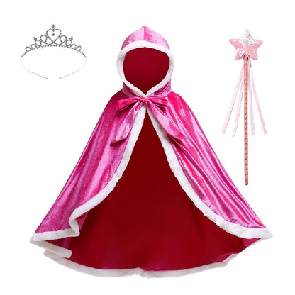 Capa de Princesa em Veludo com Coroa e Varinha