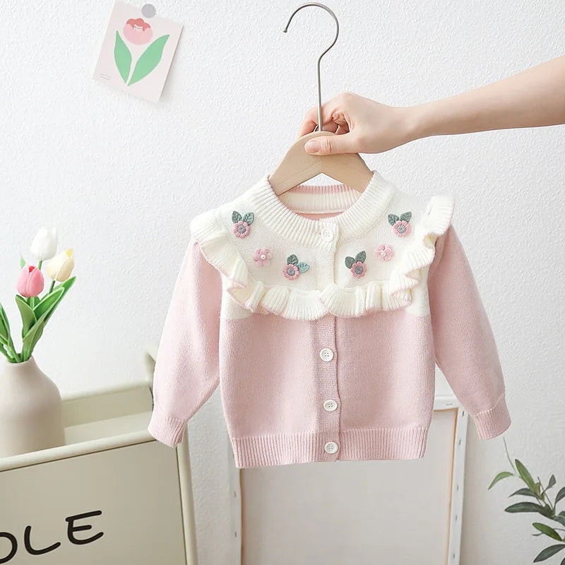 Cardigã Infantil Floral com Babado
