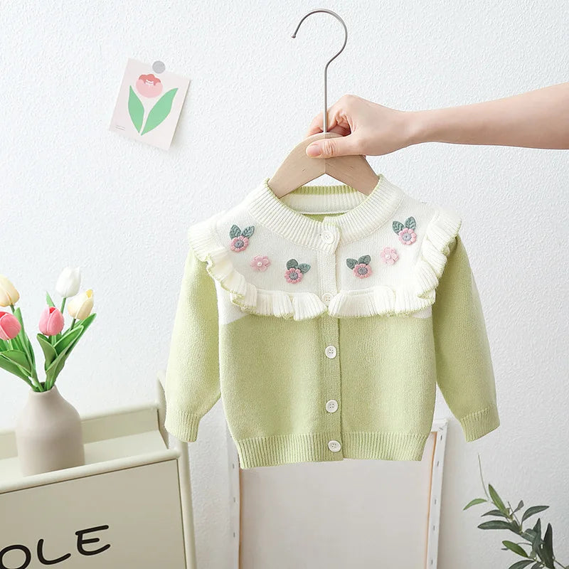 Cardigã Infantil Floral com Babado