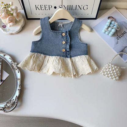 Conjunto Jeans Infantil com Renda Delicada