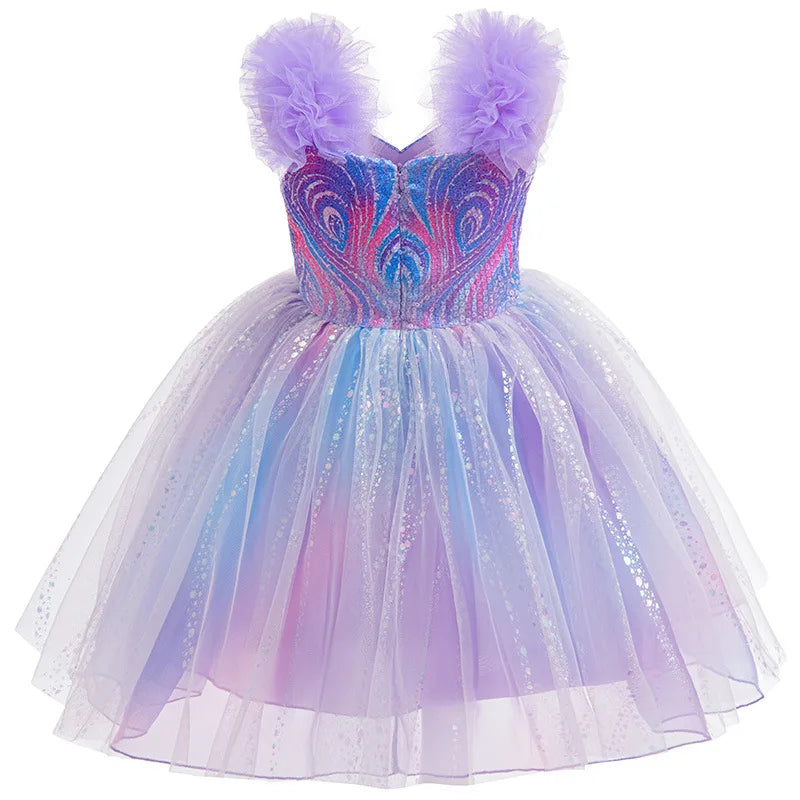 Vestido de Princesa Fada Lilás Brilhante Encanto do Crepúsculo