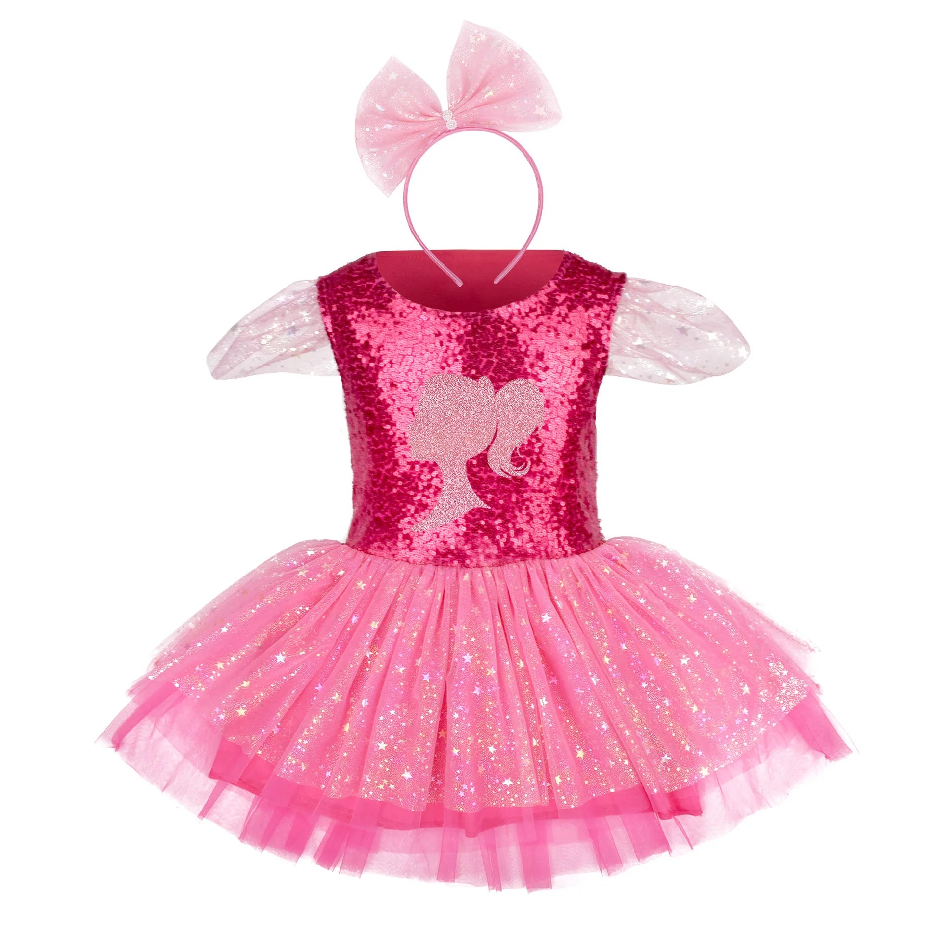 Vestido Infantil Barbie Glamour Rosa com Tiara
