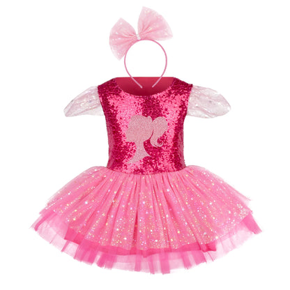 Vestido Infantil Barbie Glamour Rosa com Tiara