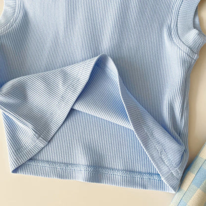 Conjunto Infantil Azul com Laços e Bolsa