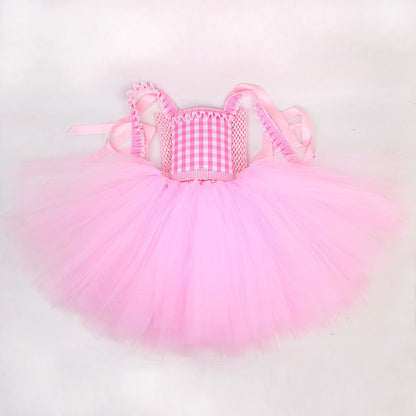 Fantasia Infantil Barbie Xadrez Rosa