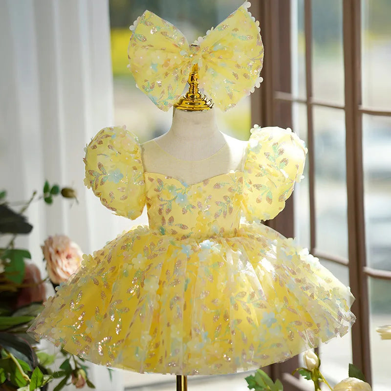 Vestido de Festa Infantil Aurora com Flores e Brilho