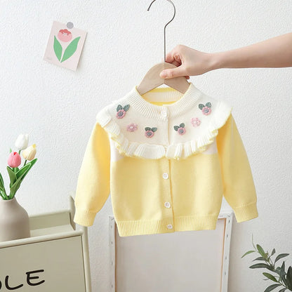 Cardigã Infantil Floral com Babado