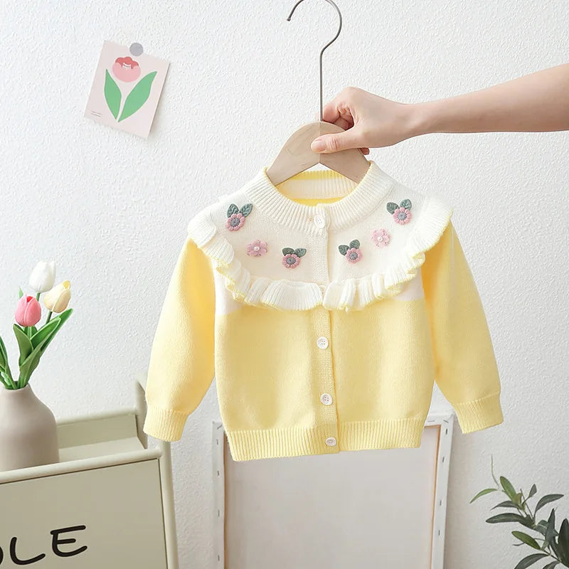 Cardigã Infantil Floral com Babado