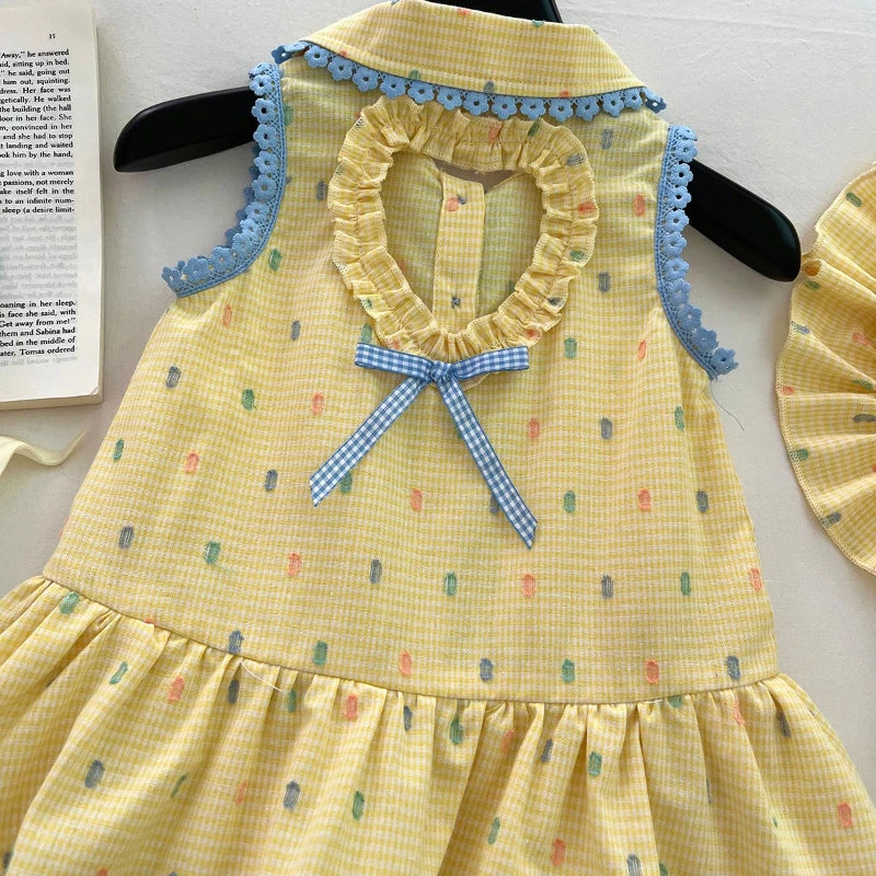 Vestido Infantil Amarelo com Babados Sunny Dots