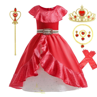 Fantasia de Princesa Vermelha Infantil Princesa do Sol com Tiara