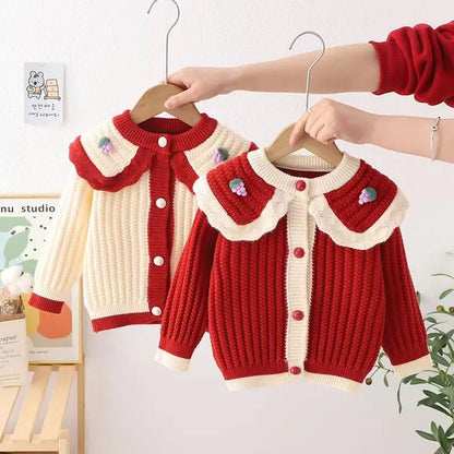 Casaco Infantil Tricot Gola Laço Cerejinha