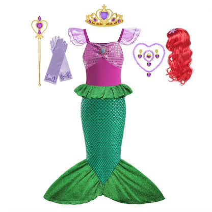 Fantasia Infantil Ariel Sereia Verde com Peruca