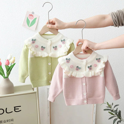 Cardigã Infantil Floral com Babado