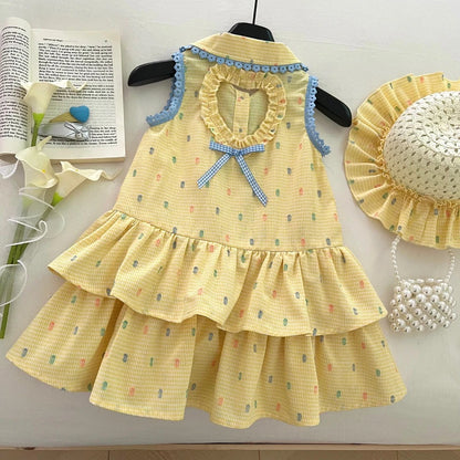 Vestido Infantil Amarelo com Babados Sunny Dots