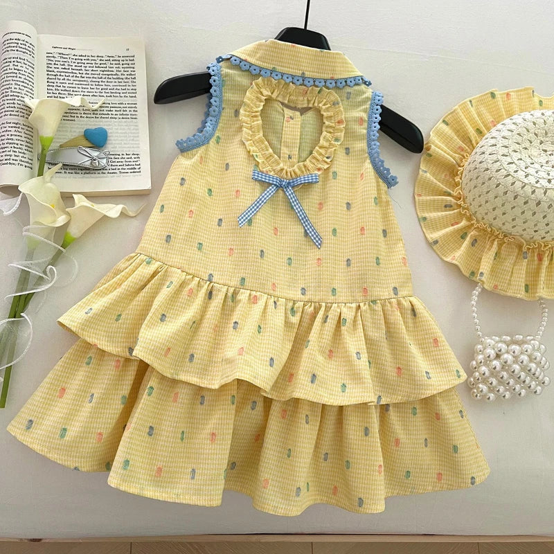 Vestido Infantil Amarelo com Babados Sunny Dots