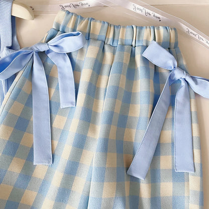 Conjunto Infantil Azul com Laços e Bolsa