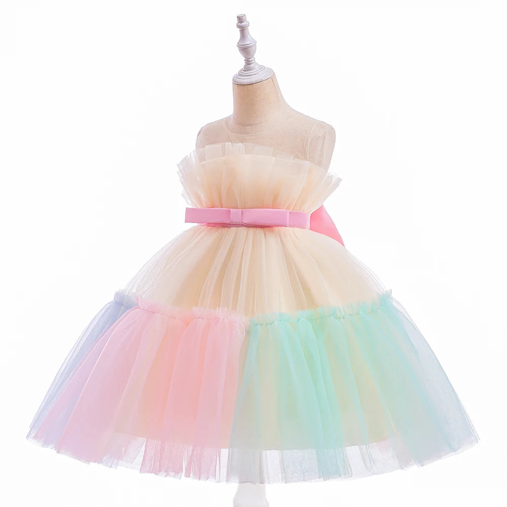 Vestido Infantil Tule Arco-Íris