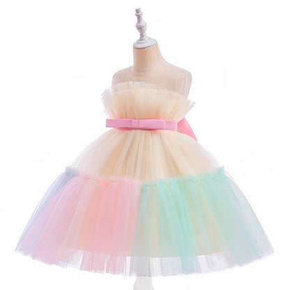 Vestido Infantil Tule Arco-Íris