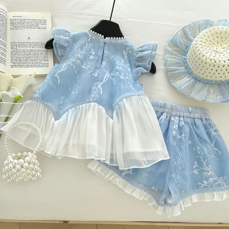 Conjunto Infantil Azul Flor de Algodão