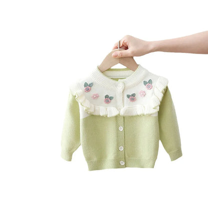 Cardigã Infantil Floral com Babado
