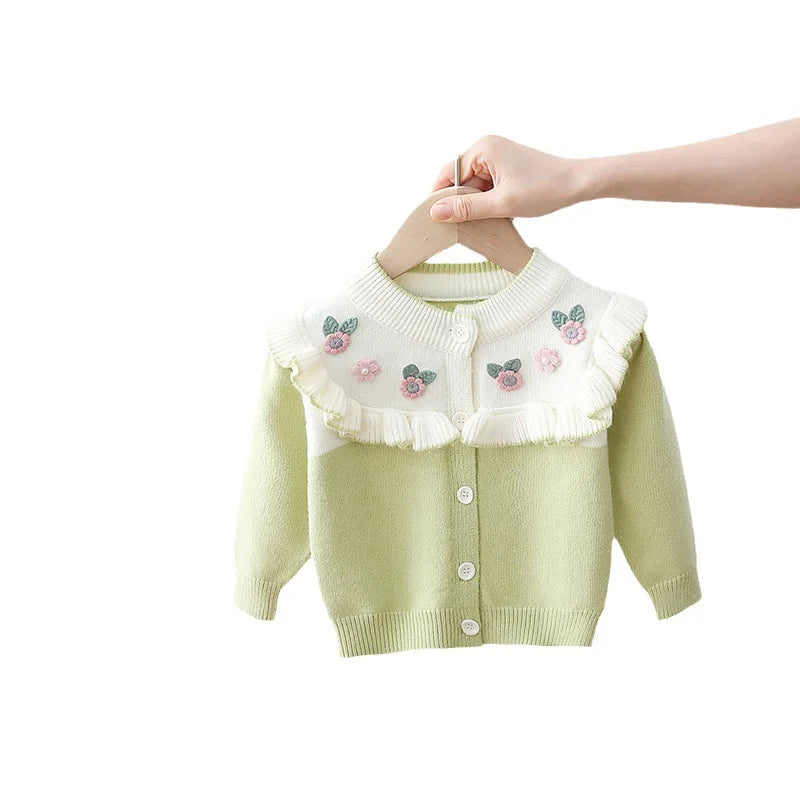 Cardigã Infantil Floral com Babado