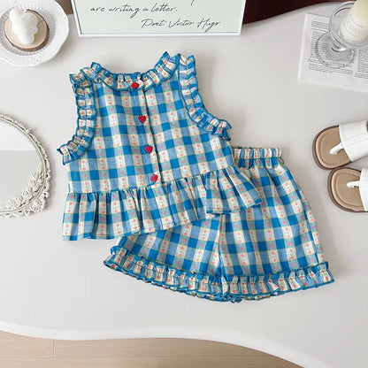 Conjunto Infantil Vichy Encanto Azul – 3 Peças