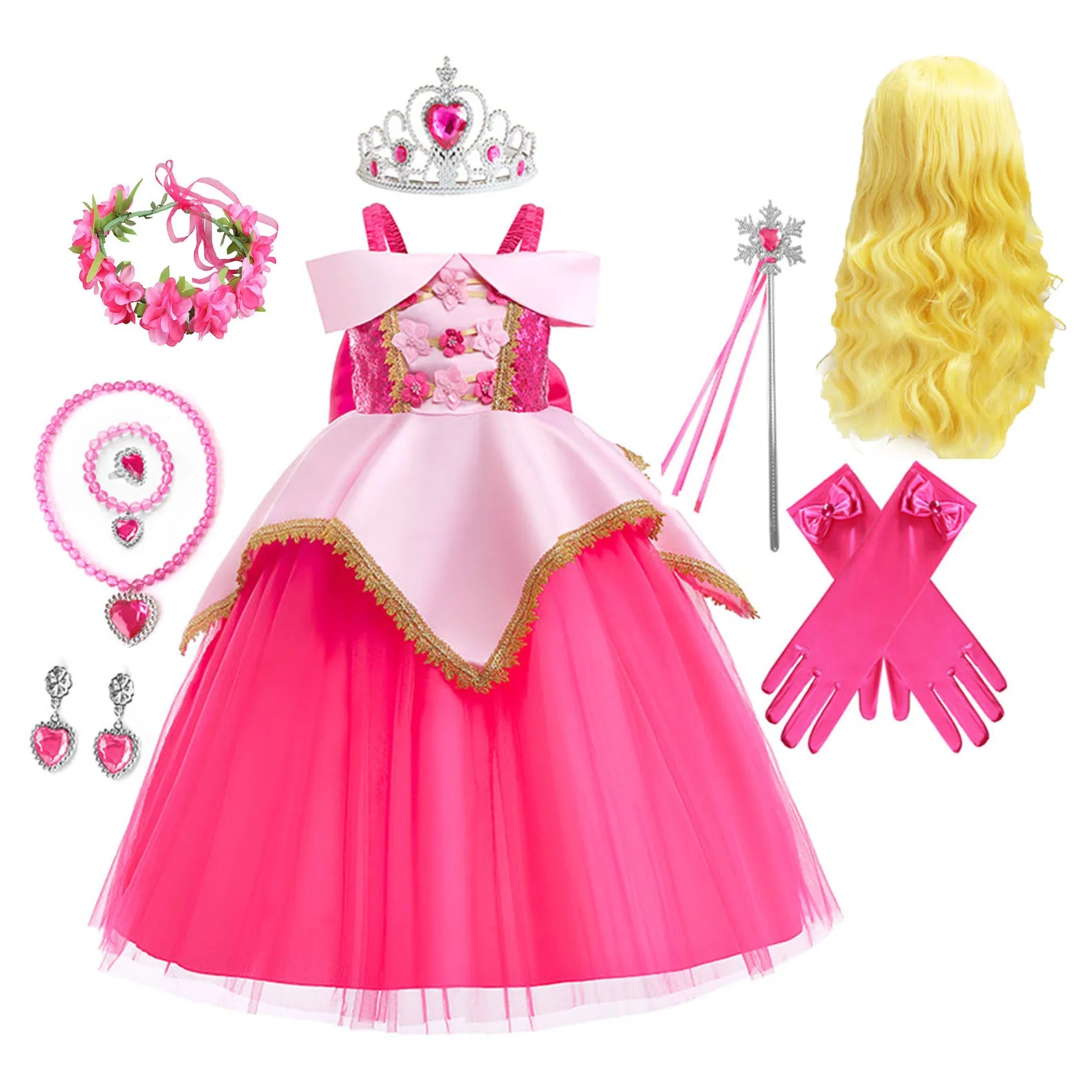 Fantasia Infantil Princesa Aurora Completa com Acessórios