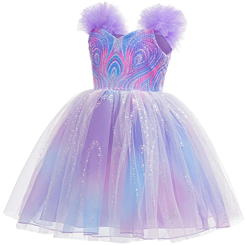 Vestido de Princesa Fada Lilás Brilhante Encanto do Crepúsculo