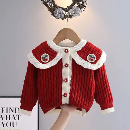 Casaco Infantil Tricot Gola Laço Cerejinha