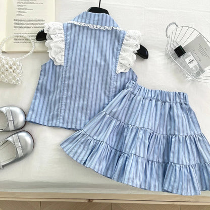 Conjunto Infantil Azul com Laço e Renda