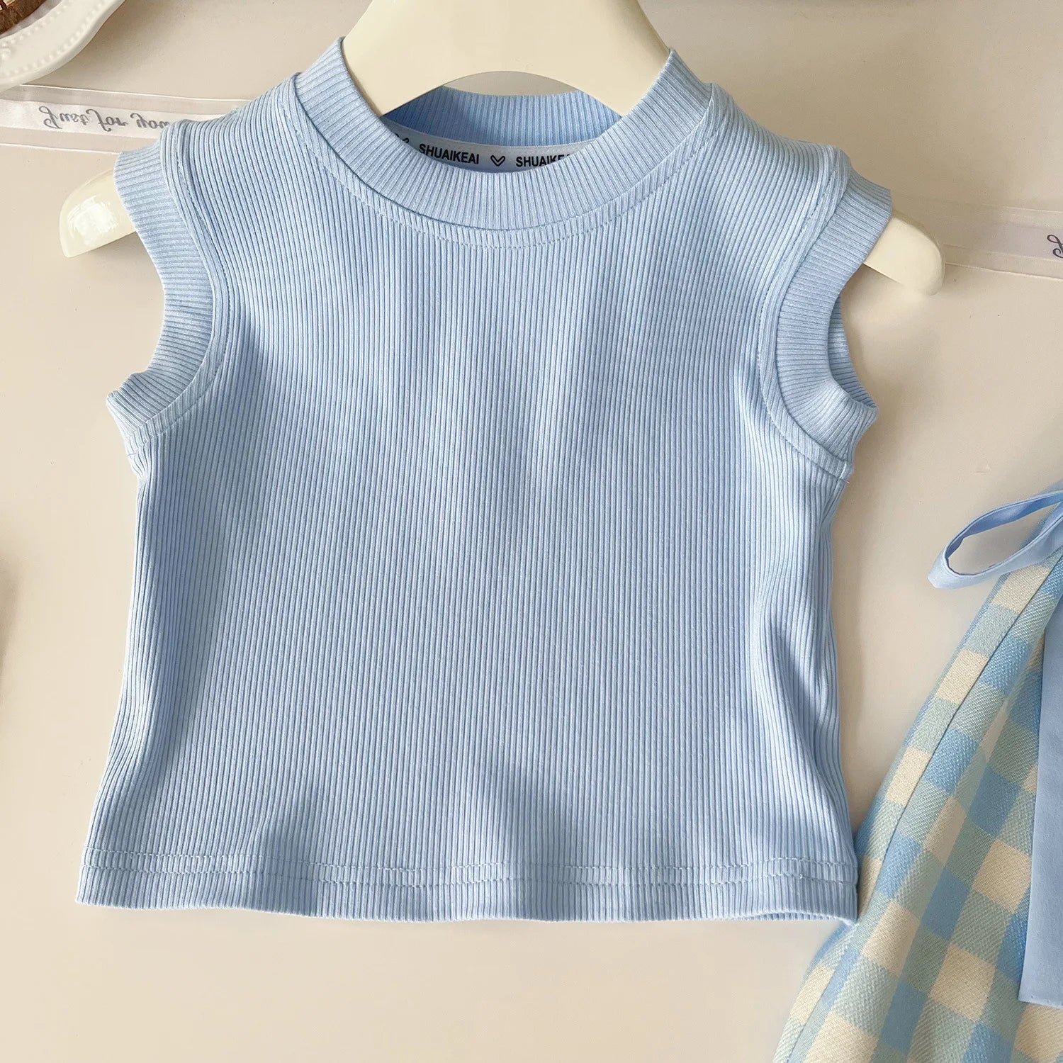 Conjunto Infantil Azul com Laços e Bolsa