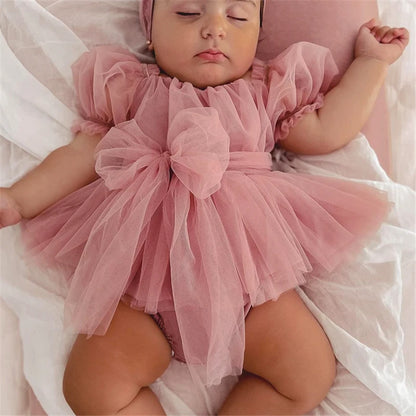 Romper Bebê Tule Rosa Encantado com Faixinha
