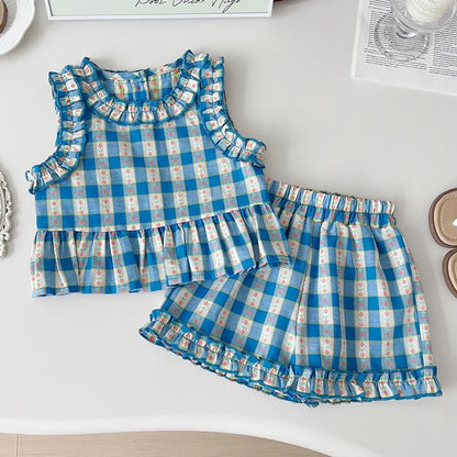 Conjunto Infantil Vichy Encanto Azul – 3 Peças