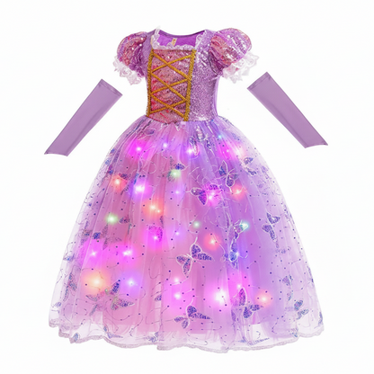 Vestido de Princesa Borboleta com Saia de Luz LED