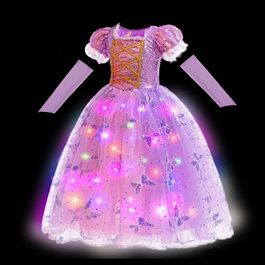 Vestido de Princesa Borboleta com Saia de Luz LED